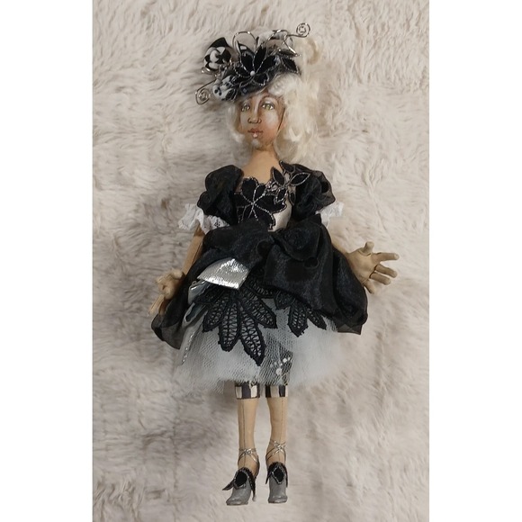 Christine Shively Artist Hand-Painted Cloth Ruffled Black Dress 10